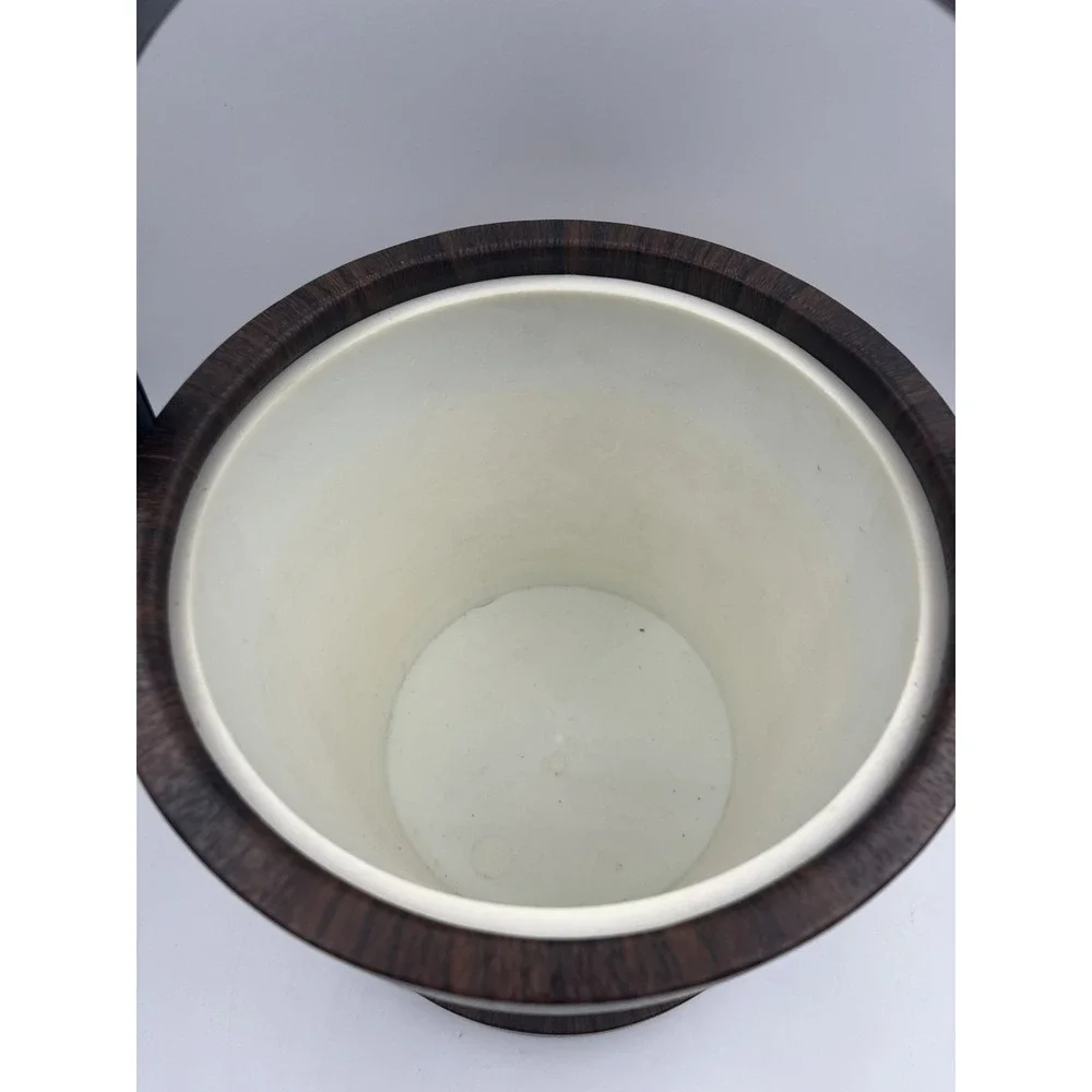 Vintage 1970s Cork Ice Bucket Faux Wood Grain MCM Barware Retro Decor